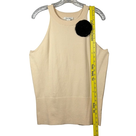 White House Black Market Silk Tank Top with Black Flower Brooch, Cream, Size L - Picture 4 of 6